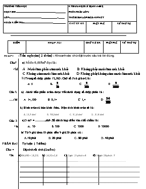 Đề kiểm tra giữa học kỳ II môn Toán lớp 5 - Năm học 2016-2017